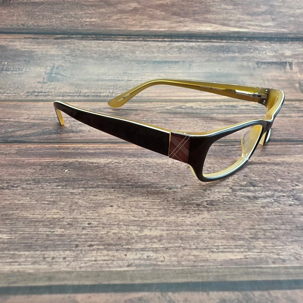 Chelsea Morgan CM837 BR Brown Yellow Rectangular Eyeglass Frames 51-16-135